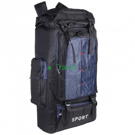 Рюкзак походный Sports fashion 60х38х20 черно-темно-синий (красные нити)