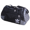 Сумка спортивная Adidas со скошенными карманами средняя черно-серая 56 см